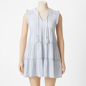 Tantrums Boho Dress Women's L Light Blue Cotton Lace‎ Trim Summer Festival